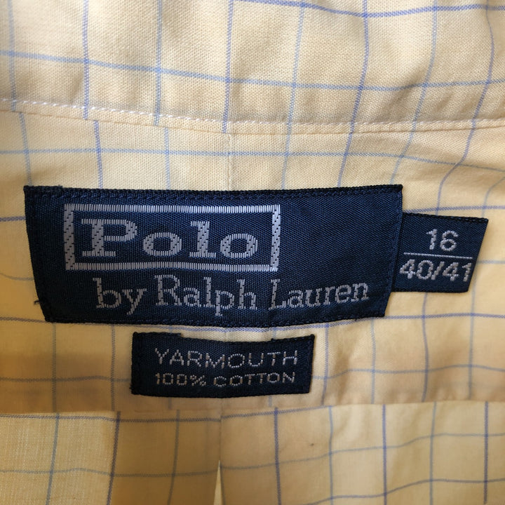 Ralph Lauren POLO by Ralph Lauren YARMOUTH Short-Sleeve Button-Down Check Shirt, Men's Size L (approx.) cotton yellow type Vintage Second Hand