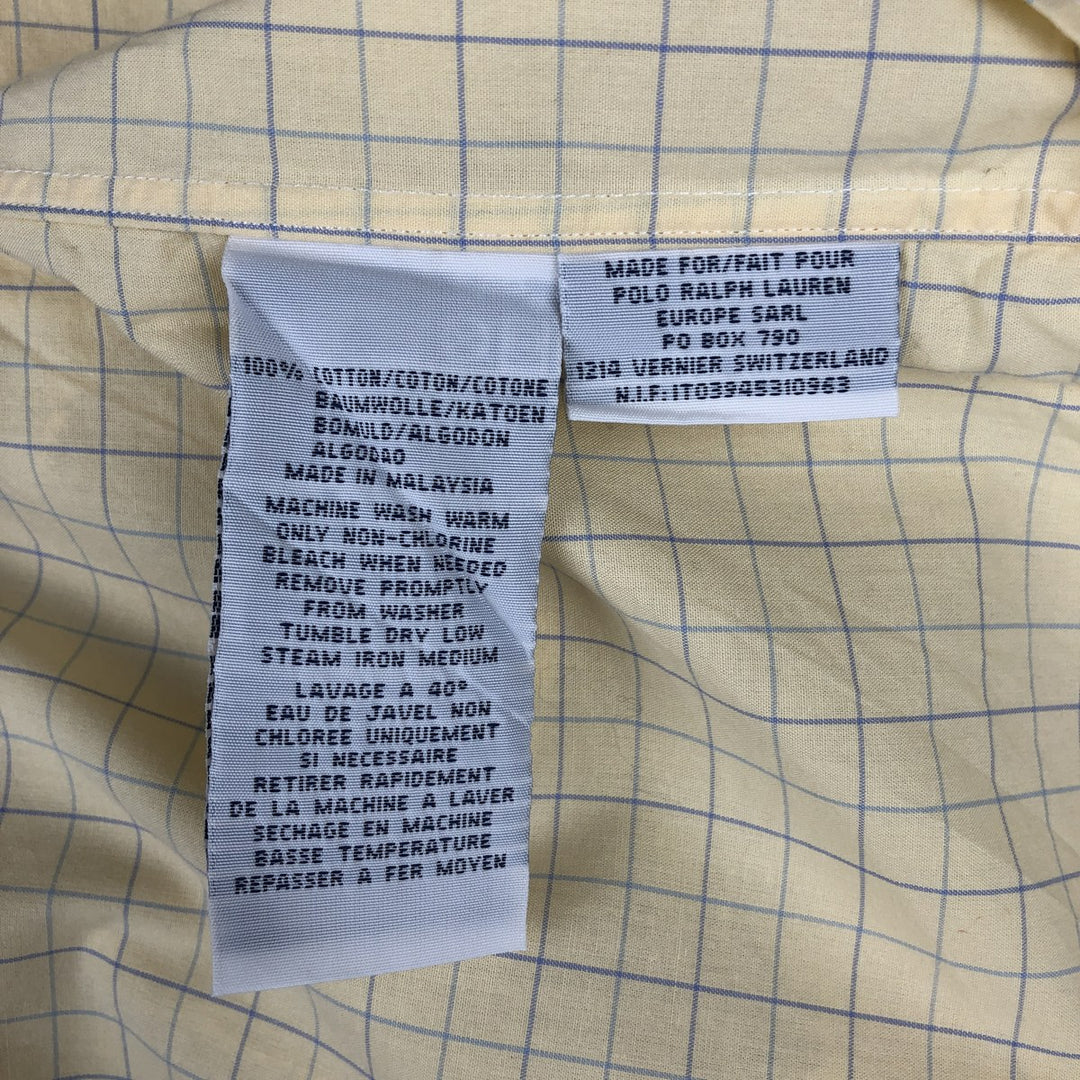 Ralph Lauren POLO by Ralph Lauren YARMOUTH Short-Sleeve Button-Down Check Shirt, Men's Size L (approx.) cotton yellow type Vintage Second Hand