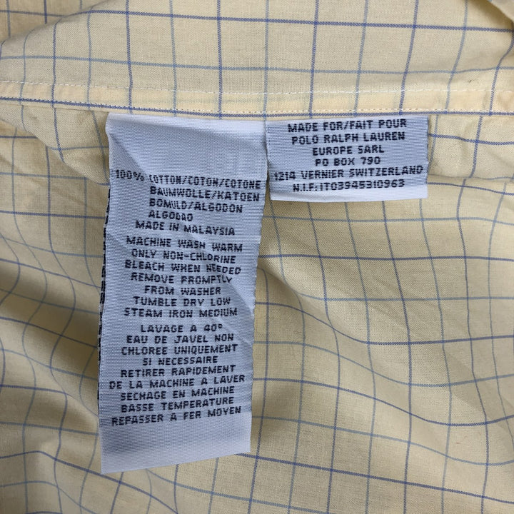 Ralph Lauren POLO by Ralph Lauren YARMOUTH Short-Sleeve Button-Down Check Shirt, Men's Size L (approx.) cotton yellow type Vintage Second Hand