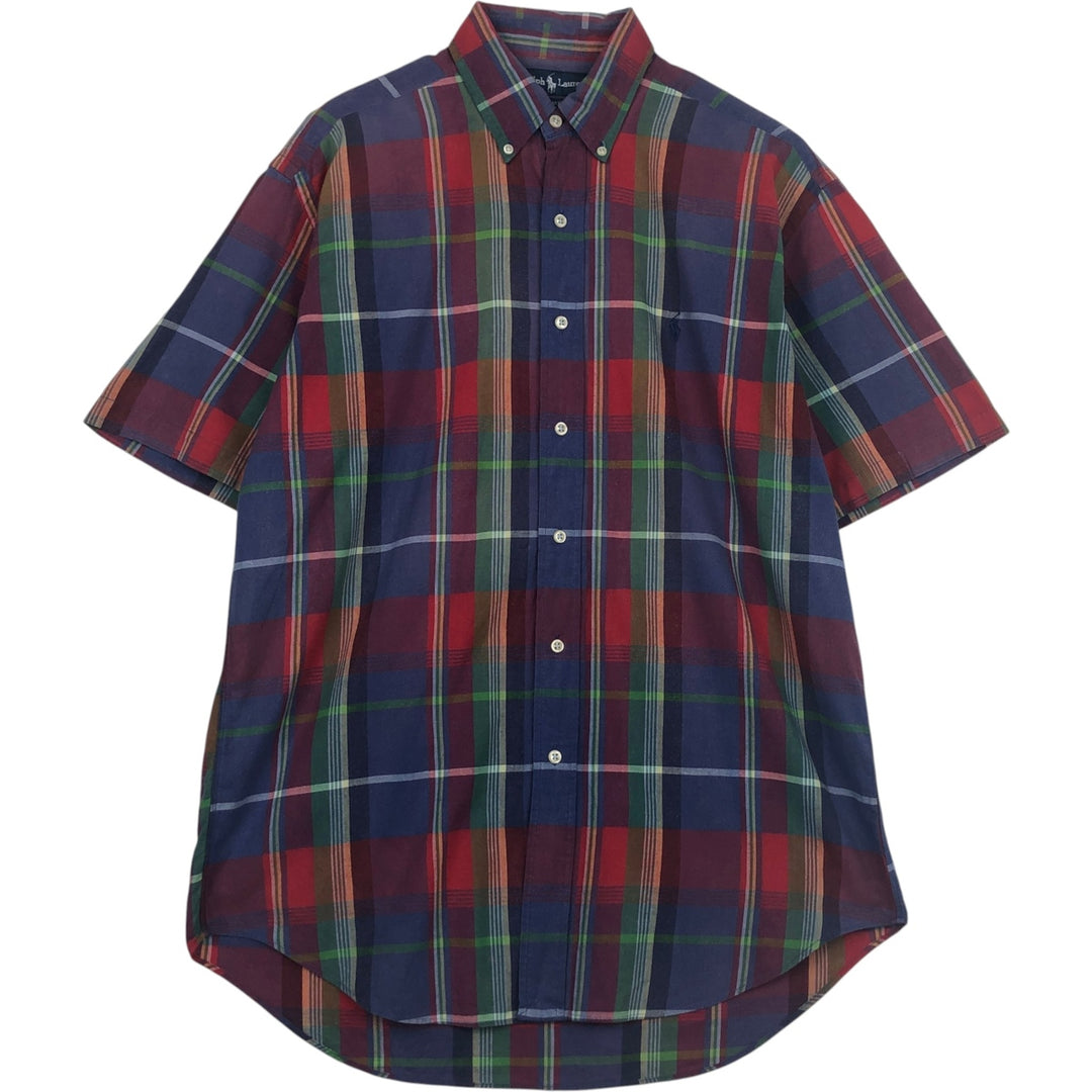 Ralph Lauren BLAKE short sleeve button down check shirt, men's size M cotton Purple type red-purple Vintage Second Hand