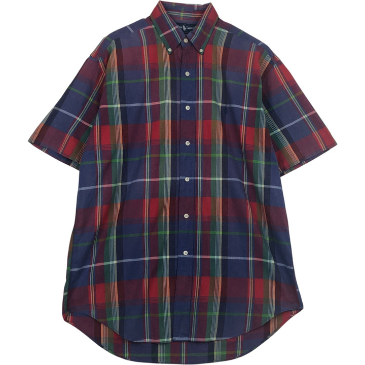 Ralph Lauren BLAKE short sleeve button down check shirt, men's size M cotton Purple type red-purple Vintage Second Hand