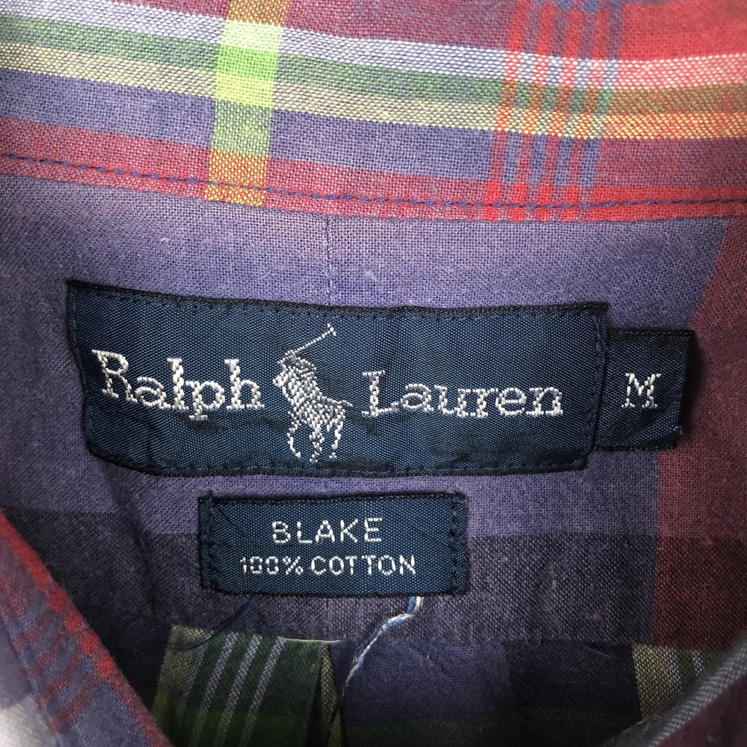 Ralph Lauren BLAKE short sleeve button down check shirt, men's size M cotton Purple type red-purple Vintage Second Hand