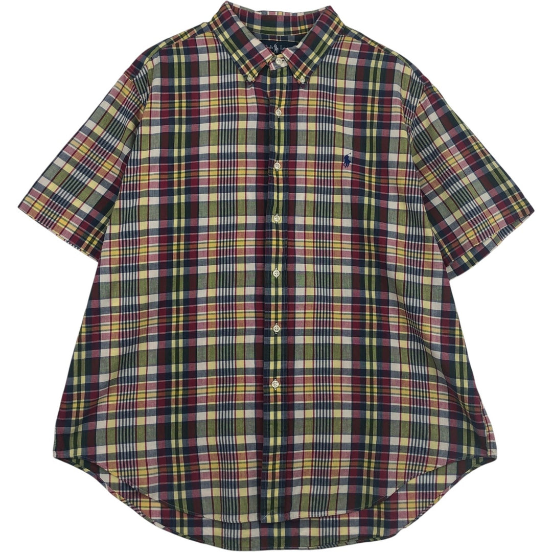 Ralph Lauren Classic Fit short sleeve button down check shirt for men, size XXL cotton yellow type Vintage Second Hand