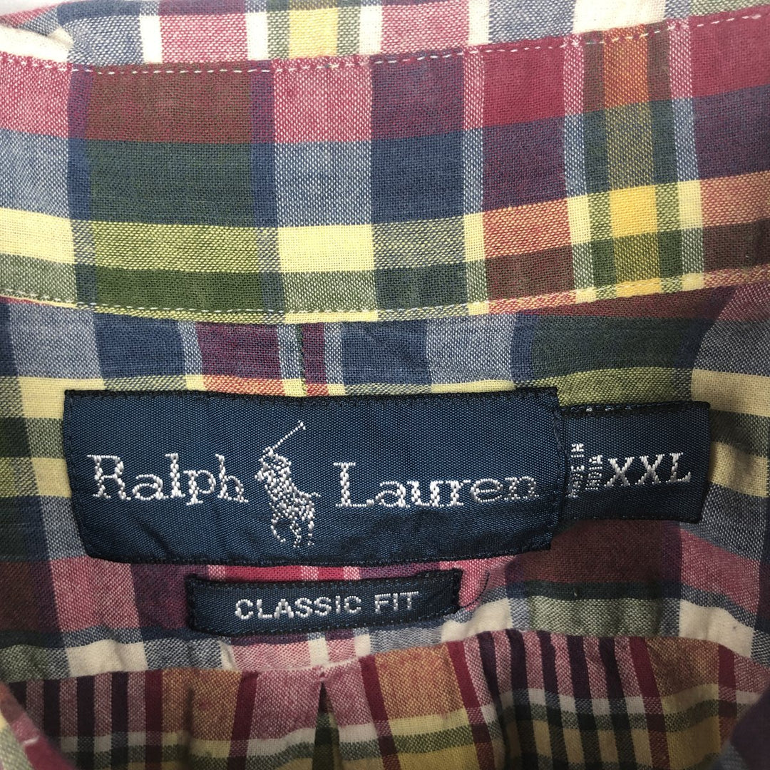 Ralph Lauren Classic Fit short sleeve button down check shirt for men, size XXL cotton yellow type Vintage Second Hand