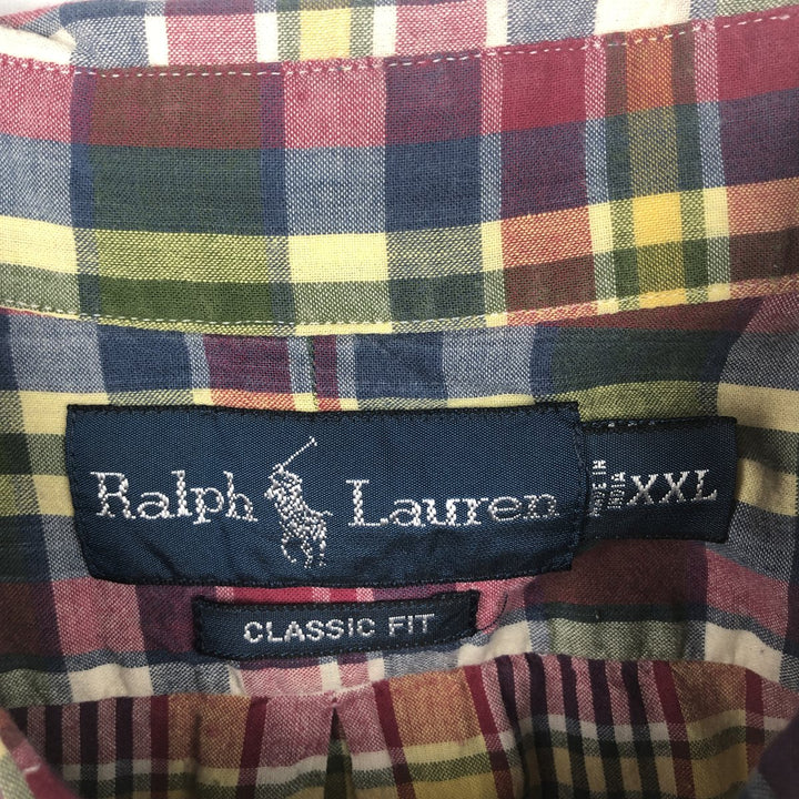Ralph Lauren Classic Fit short sleeve button down check shirt for men, size XXL cotton yellow type Vintage Second Hand