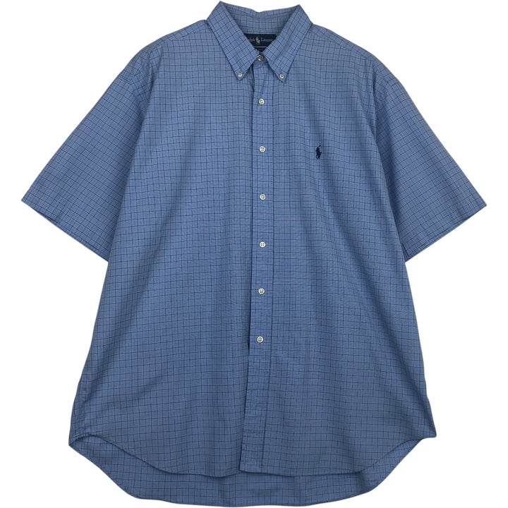 Ralph Lauren BLAKE short sleeve button down check shirt men's XL size cotton Blue type light blue Vintage Second Hand