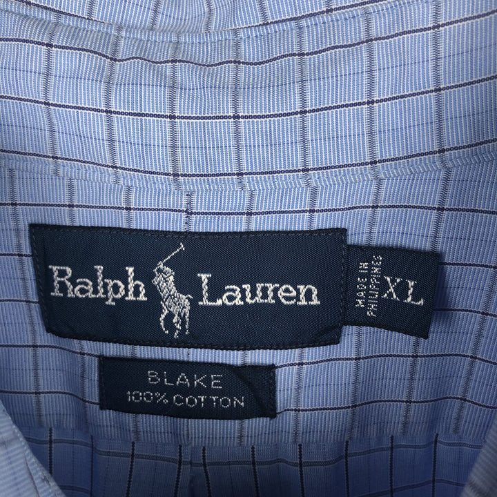 Ralph Lauren BLAKE short sleeve button down check shirt men's XL size cotton Blue type light blue Vintage Second Hand