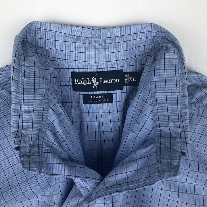 Ralph Lauren BLAKE short sleeve button down check shirt men's XL size cotton Blue type light blue Vintage Second Hand