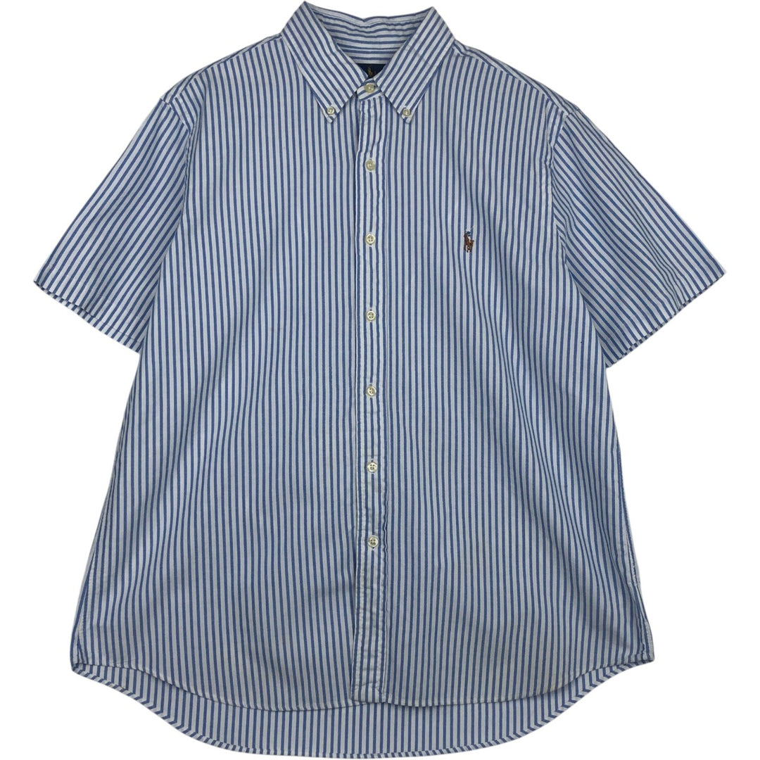 Ralph Lauren Classic Fit short sleeve button down striped shirt, men's size L cotton Blue type light blue Vintage Second Hand