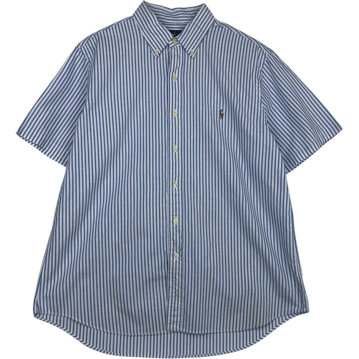 Ralph Lauren Classic Fit short sleeve button down striped shirt, men's size L cotton Blue type light blue Vintage Second Hand