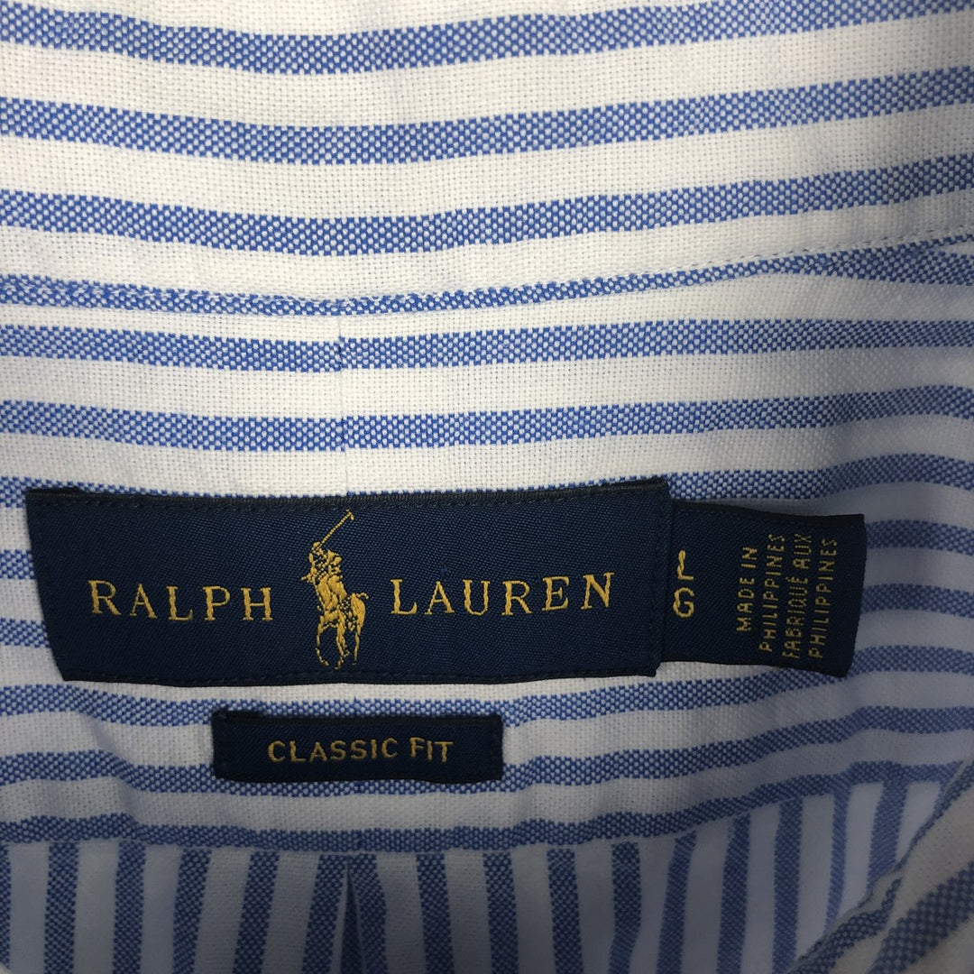 Ralph Lauren Classic Fit short sleeve button down striped shirt, men's size L cotton Blue type light blue Vintage Second Hand