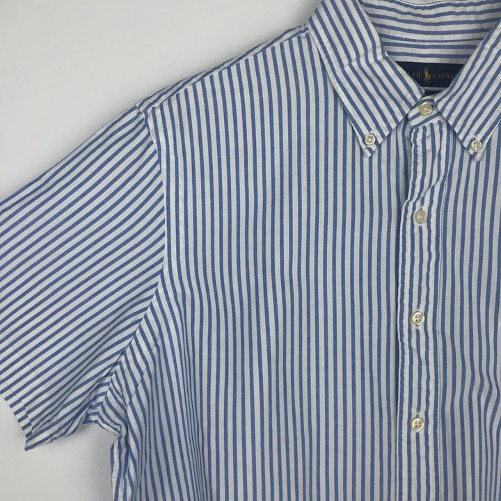 Ralph Lauren Classic Fit short sleeve button down striped shirt, men's size L cotton Blue type light blue Vintage Second Hand