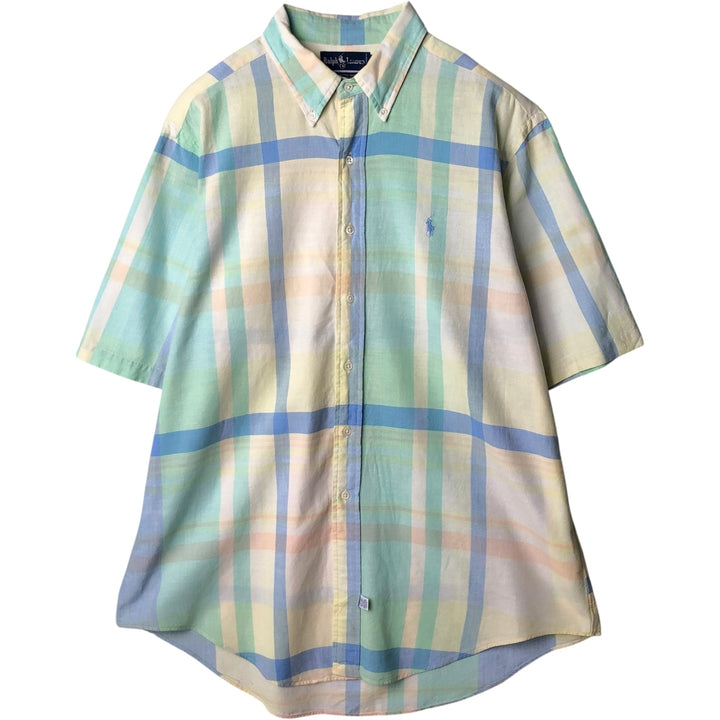 Ralph Lauren Madras Check Short Sleeve Button Down Check Shirt Men's XL cotton green type Vintage Second Hand