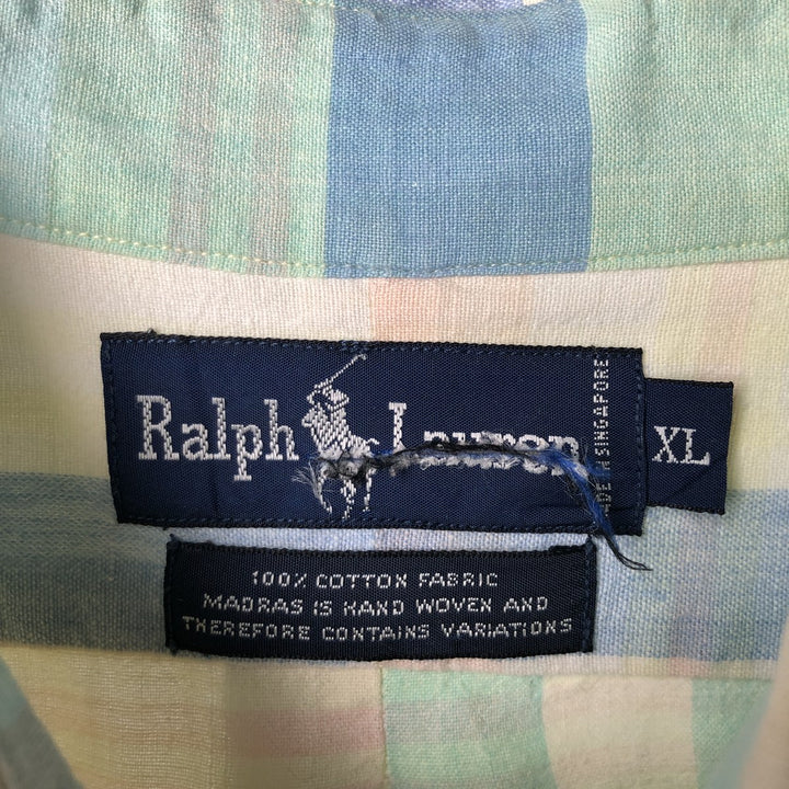 Ralph Lauren Madras Check Short Sleeve Button Down Check Shirt Men's XL cotton green type Vintage Second Hand