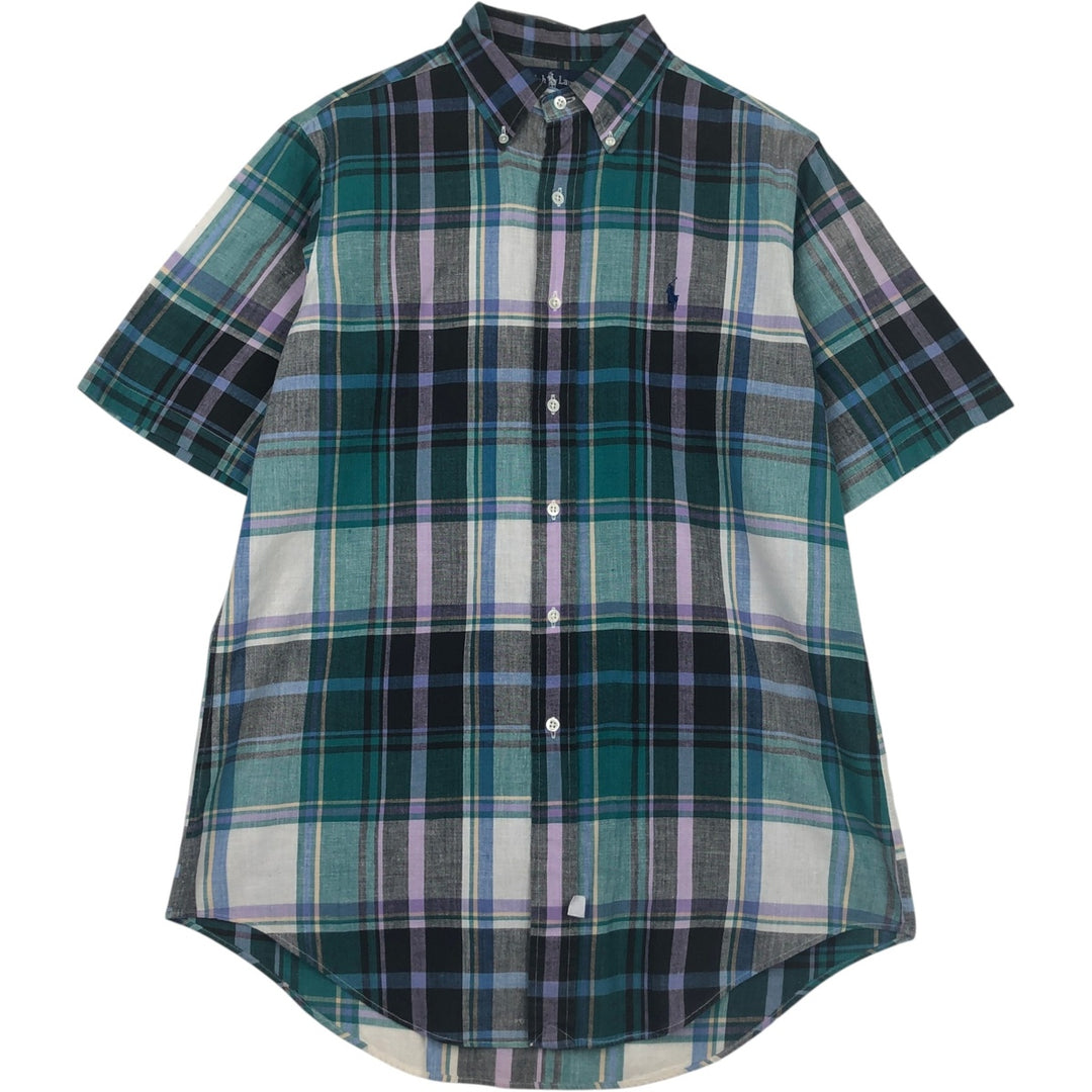 Ralph Lauren short sleeve button down check shirt, men's size M cotton green type Vintage Second Hand