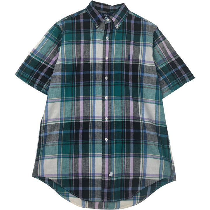 Ralph Lauren short sleeve button down check shirt, men's size M cotton green type Vintage Second Hand