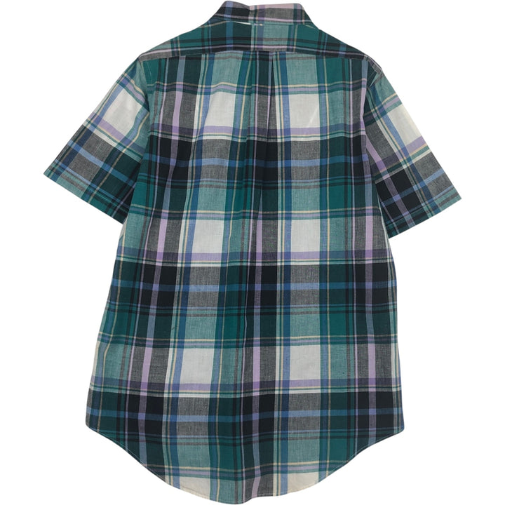 Ralph Lauren short sleeve button down check shirt, men's size M cotton green type Vintage Second Hand