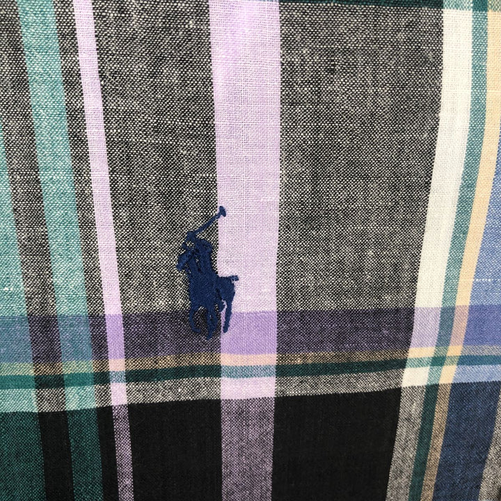 Ralph Lauren short sleeve button down check shirt, men's size M cotton green type Vintage Second Hand
