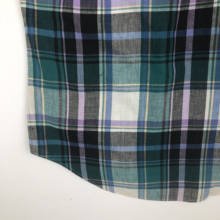 Ralph Lauren short sleeve button down check shirt, men's size M cotton green type Vintage Second Hand