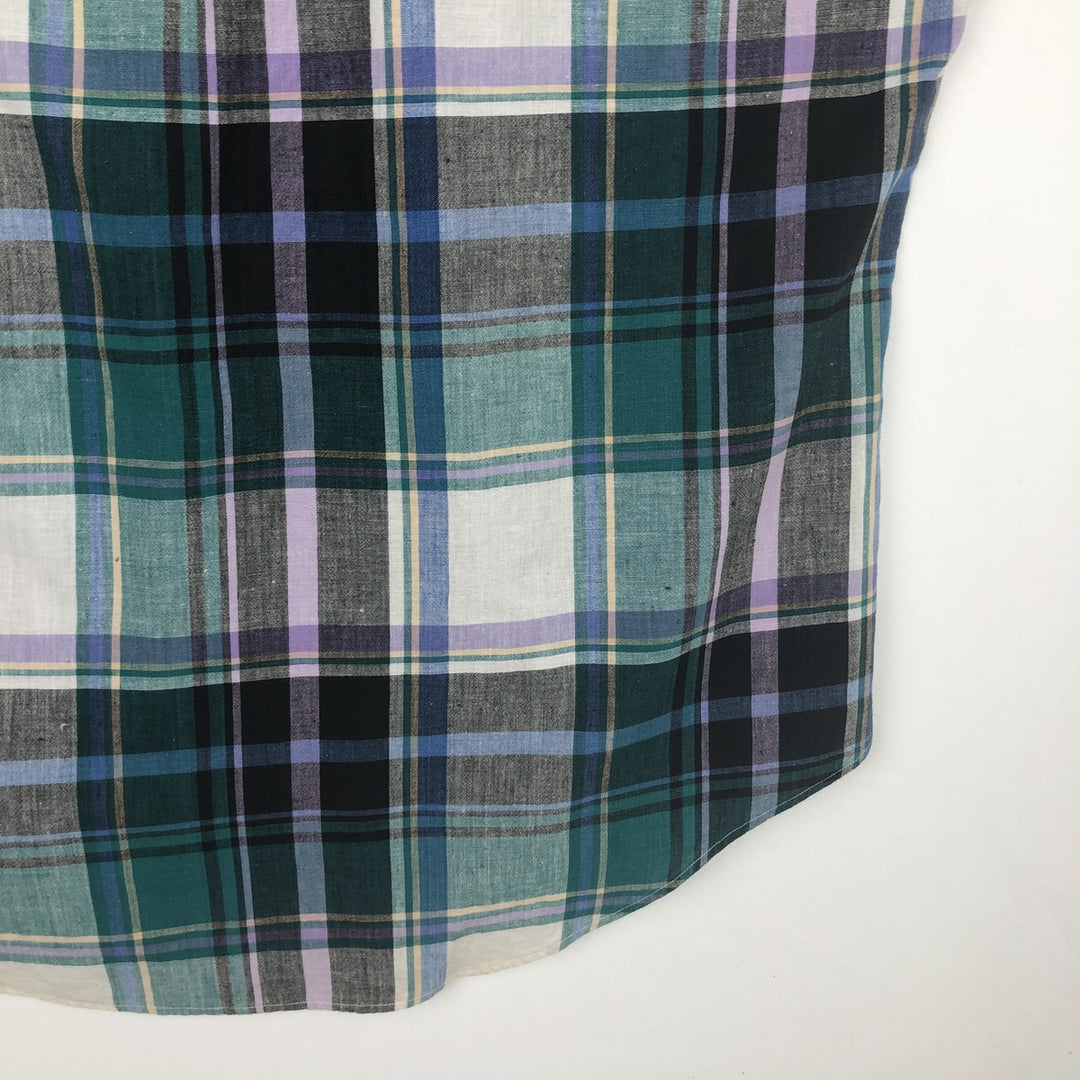 Ralph Lauren short sleeve button down check shirt, men's size M cotton green type Vintage Second Hand