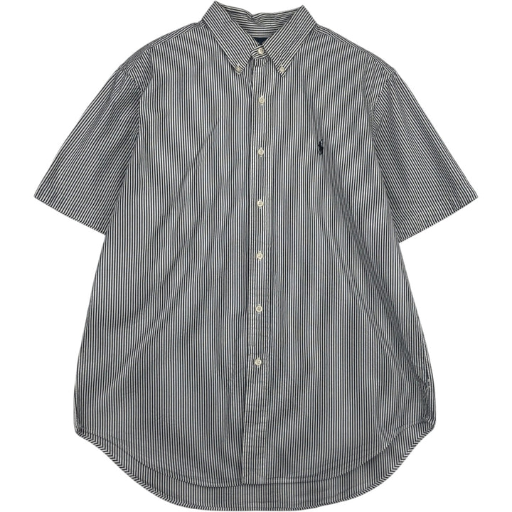 Ralph Lauren Classic Fit short sleeve button down striped shirt, men's size L cotton gray type Vintage Second Hand