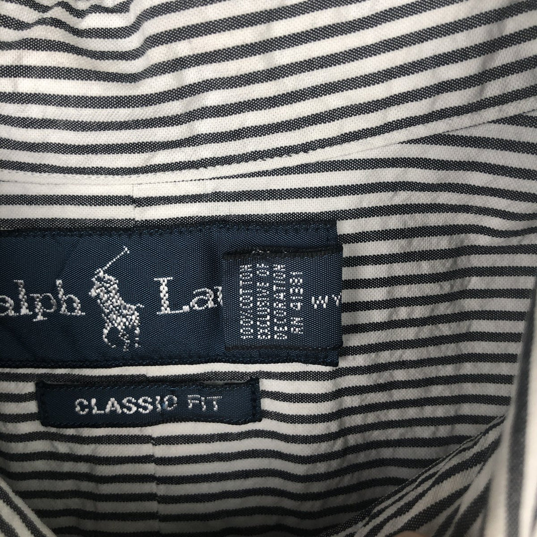 Ralph Lauren Classic Fit short sleeve button down striped shirt, men's size L cotton gray type Vintage Second Hand