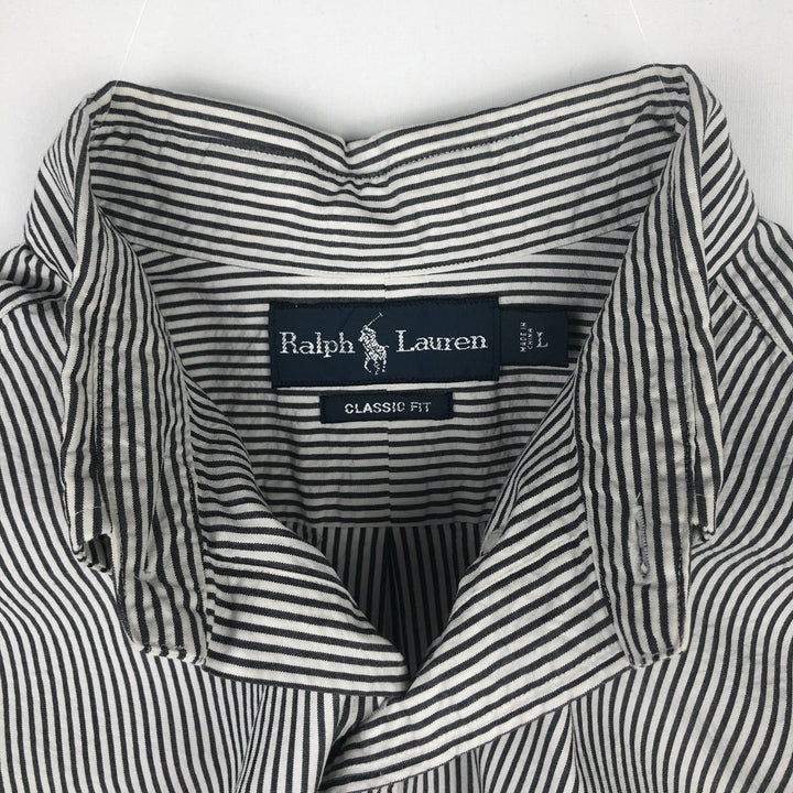 Ralph Lauren Classic Fit short sleeve button down striped shirt, men's size L cotton gray type Vintage Second Hand