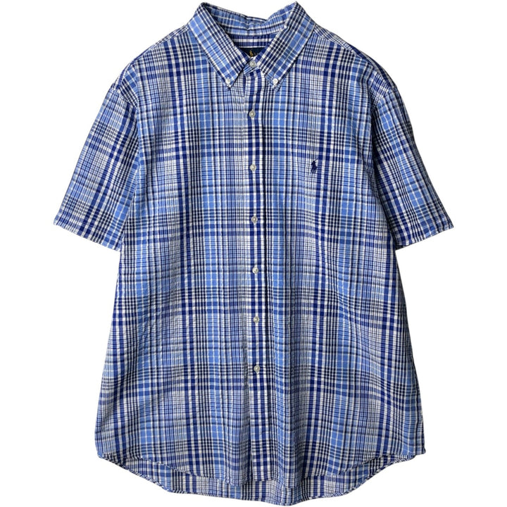Ralph Lauren short sleeve button down check shirt, men's XL size cotton blue type Vintage Second Hand