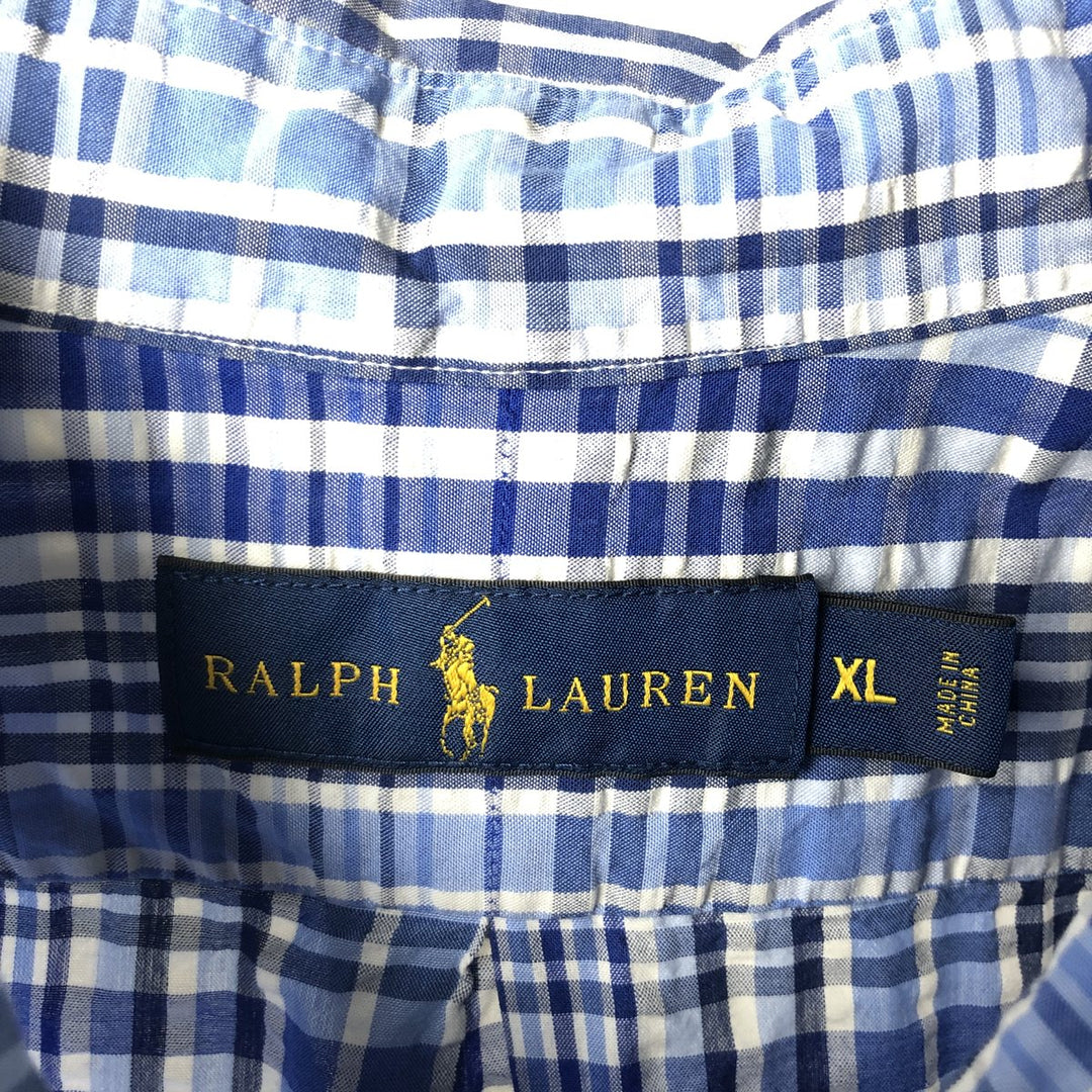 Ralph Lauren short sleeve button down check shirt, men's XL size cotton blue type Vintage Second Hand