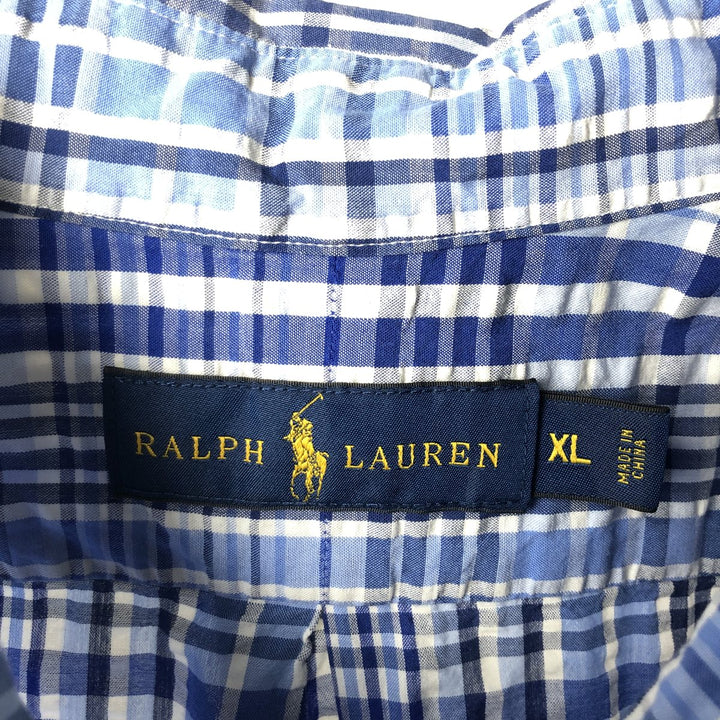 Ralph Lauren short sleeve button down check shirt, men's XL size cotton blue type Vintage Second Hand