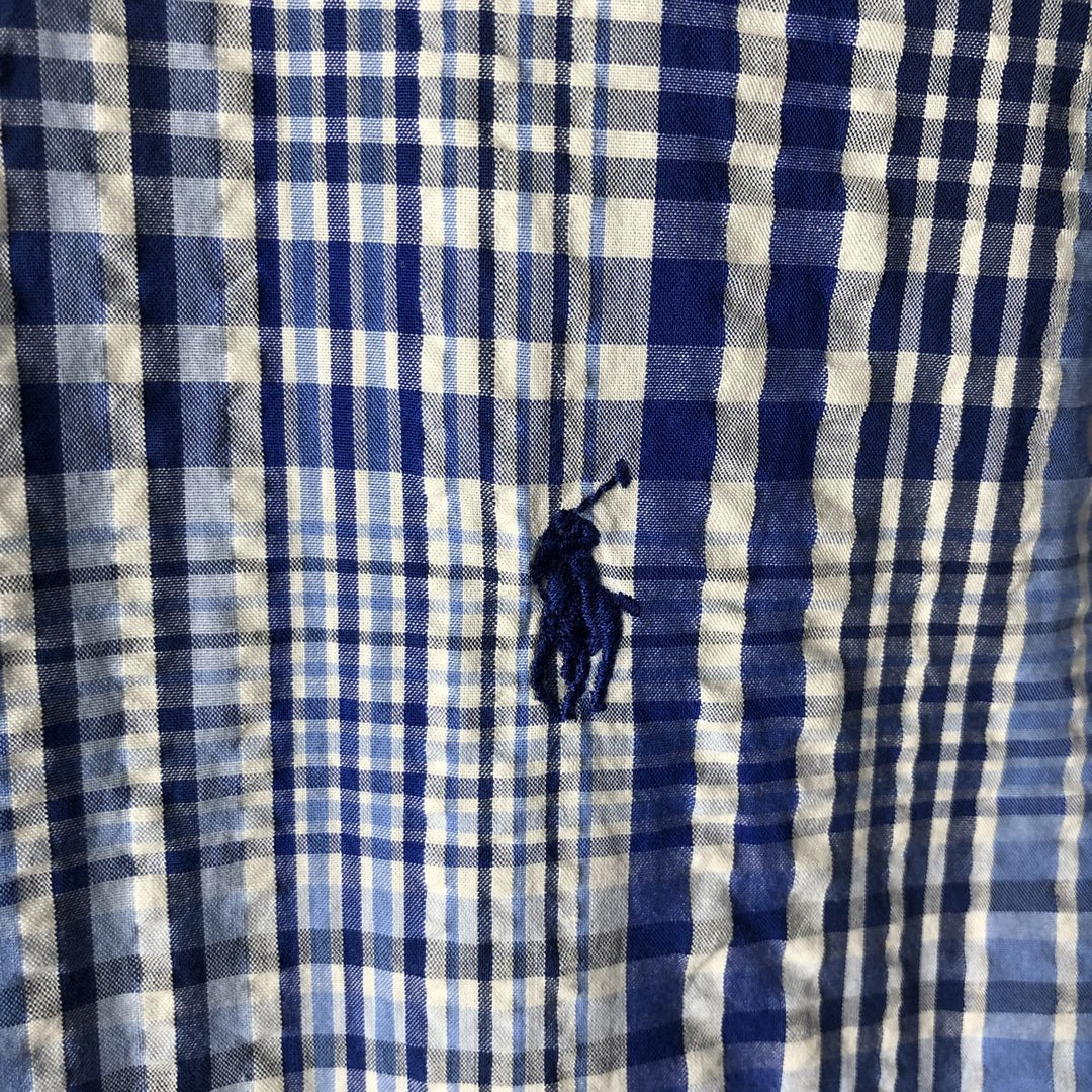 Ralph Lauren short sleeve button down check shirt, men's XL size cotton blue type Vintage Second Hand