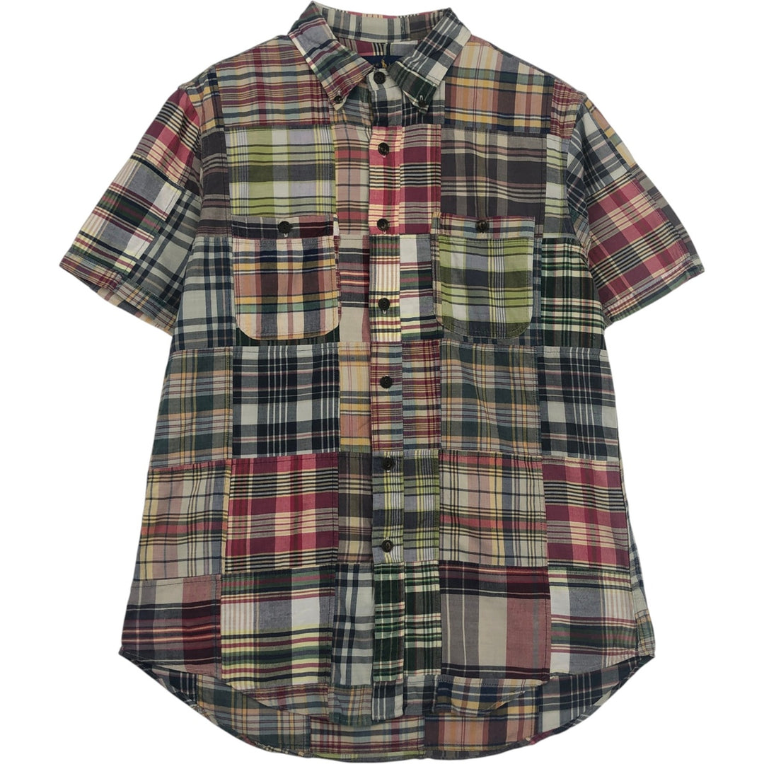 Ralph Lauren patchwork short-sleeved button-down check shirt, men's size M (approx.) cotton multicolor Vintage Second Hand