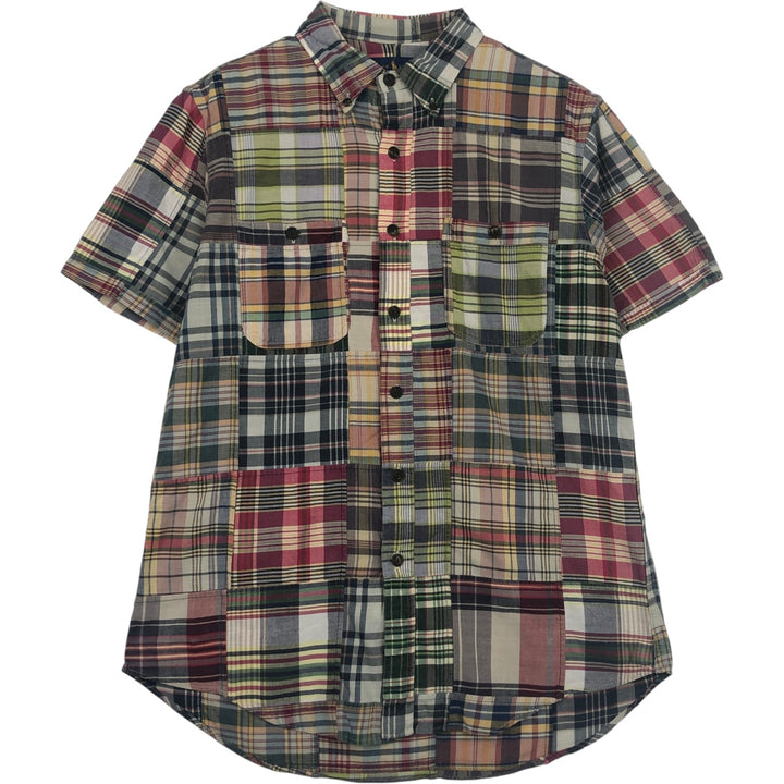Ralph Lauren patchwork short-sleeved button-down check shirt, men's size M (approx.) cotton multicolor Vintage Second Hand