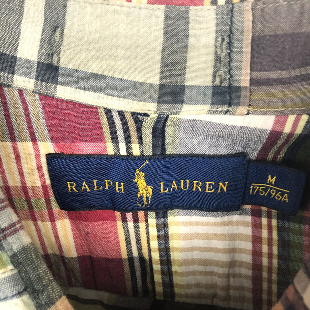 Ralph Lauren patchwork short-sleeved button-down check shirt, men's size M (approx.) cotton multicolor Vintage Second Hand
