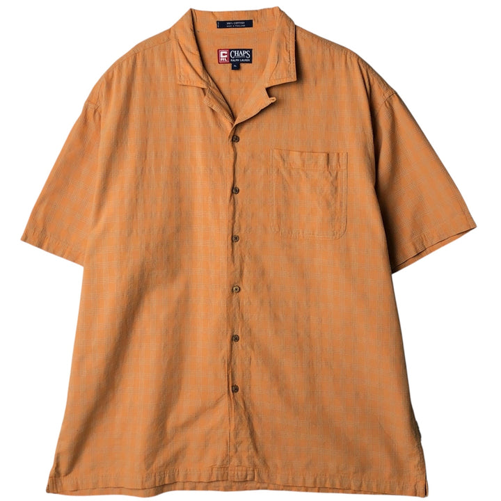 Ralph Lauren CHAPS Check Pattern Short-Sleeve Open Collar Cotton Shirt, Boxy Shirt, Men's Size XL (approx.) cotton orange type Vintage Second Hand