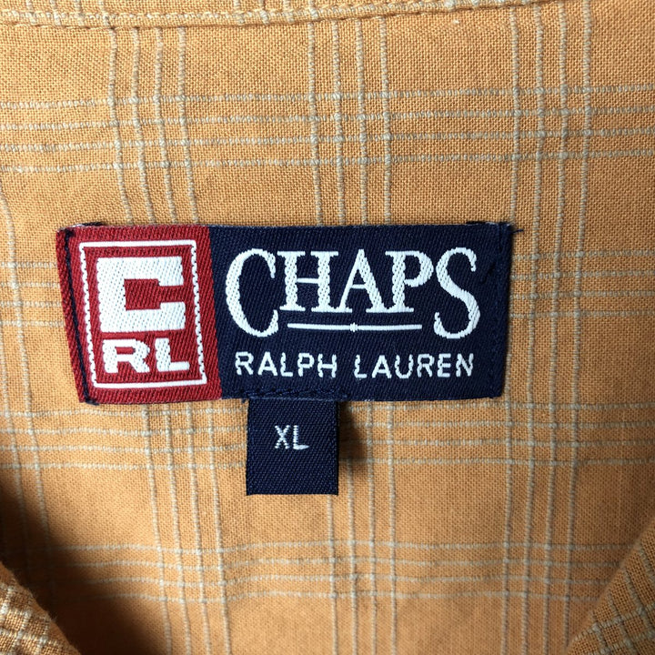 Ralph Lauren CHAPS Check Pattern Short-Sleeve Open Collar Cotton Shirt, Boxy Shirt, Men's Size XL (approx.) cotton orange type Vintage Second Hand