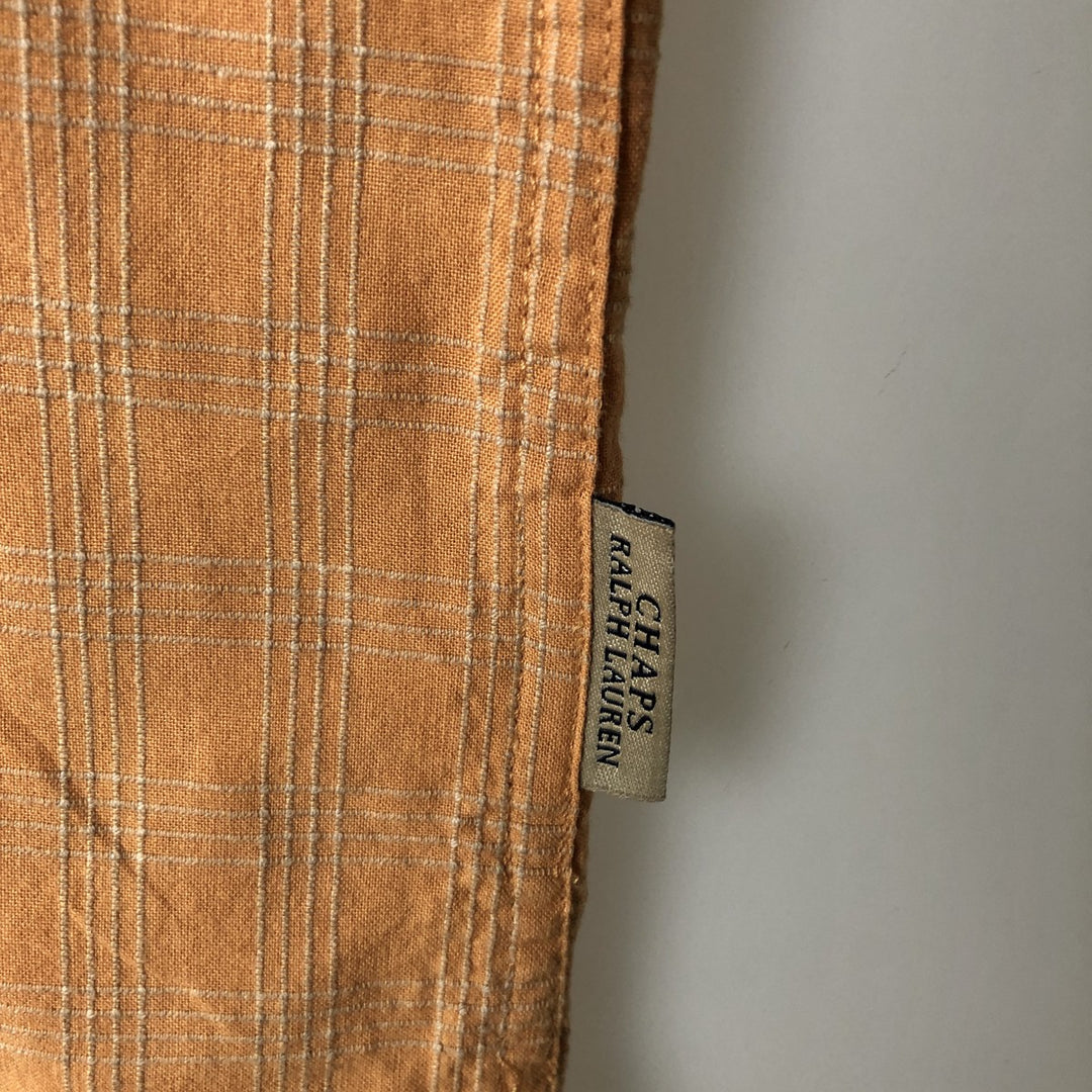Ralph Lauren CHAPS Check Pattern Short-Sleeve Open Collar Cotton Shirt, Boxy Shirt, Men's Size XL (approx.) cotton orange type Vintage Second Hand