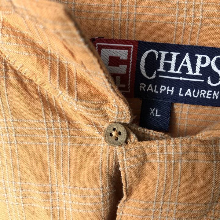 Ralph Lauren CHAPS Check Pattern Short-Sleeve Open Collar Cotton Shirt, Boxy Shirt, Men's Size XL (approx.) cotton orange type Vintage Second Hand