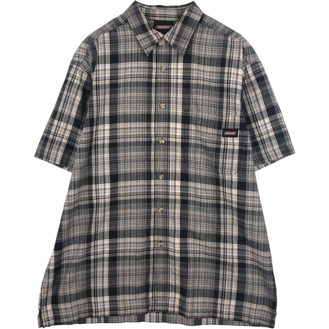 Dickies Check Pattern Short Sleeve Work Shirt Box Shirt Men's L size cotton brown type Vintage Second Hand