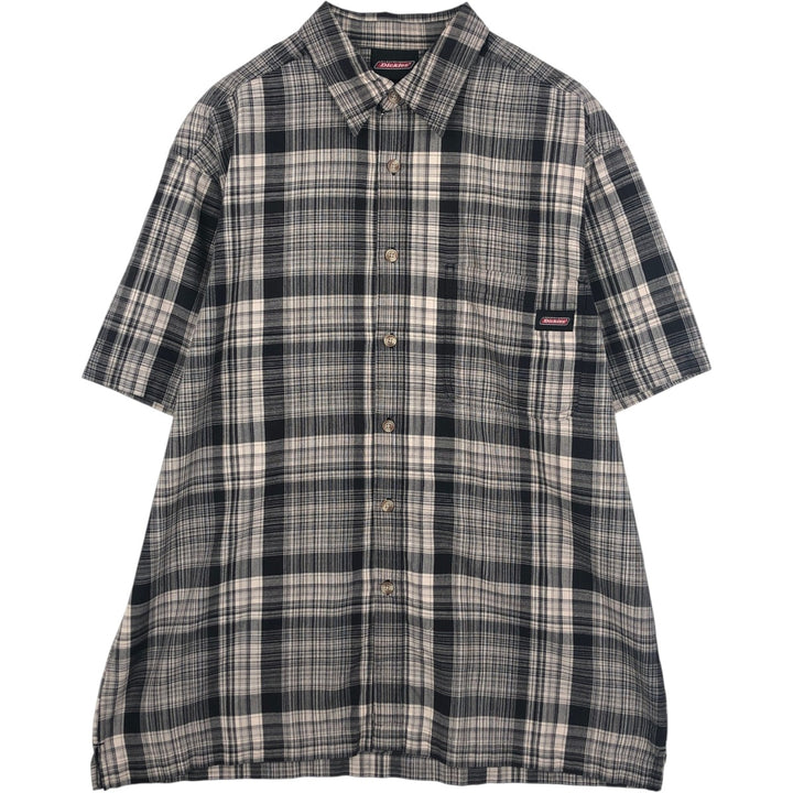 Dickies Check Pattern Short Sleeve Work Shirt Box Shirt Men's L size cotton brown type Vintage Second Hand