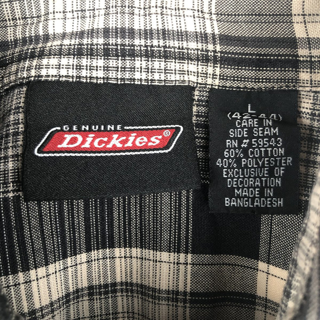 Dickies Check Pattern Short Sleeve Work Shirt Box Shirt Men's L size cotton brown type Vintage Second Hand