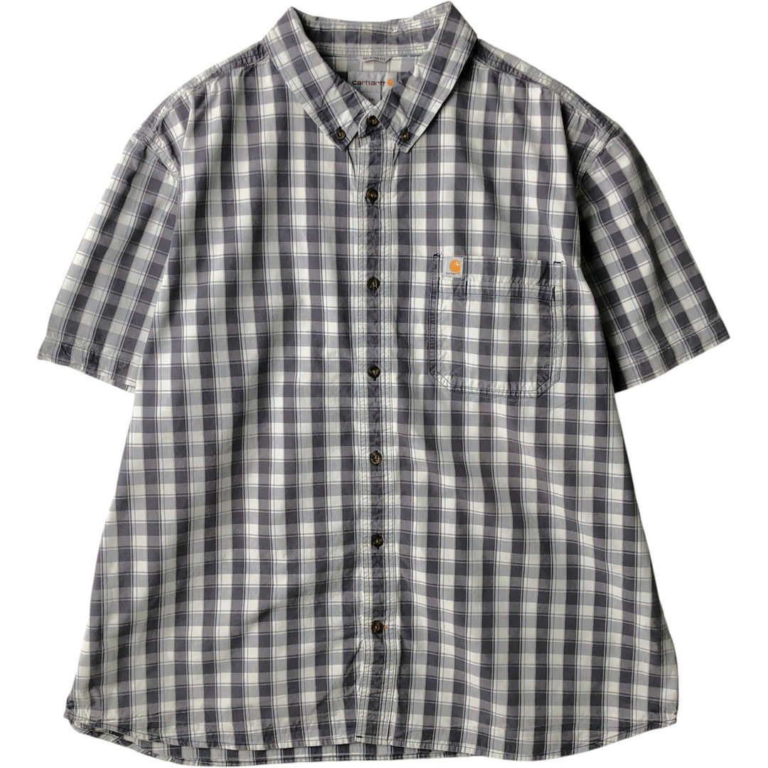 Carhartt Relaxed Fit Short-Sleeve Button-Down Work Check Shirt, Men's Size XXL (approx.) cotton gray type Vintage Second Hand