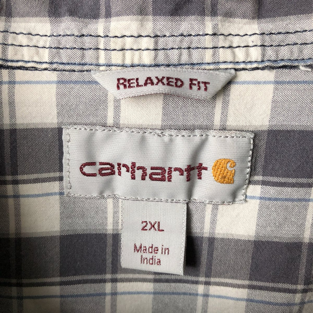 Carhartt Relaxed Fit Short-Sleeve Button-Down Work Check Shirt, Men's Size XXL (approx.) cotton gray type Vintage Second Hand