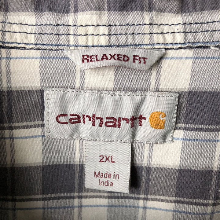 Carhartt Relaxed Fit Short-Sleeve Button-Down Work Check Shirt, Men's Size XXL (approx.) cotton gray type Vintage Second Hand