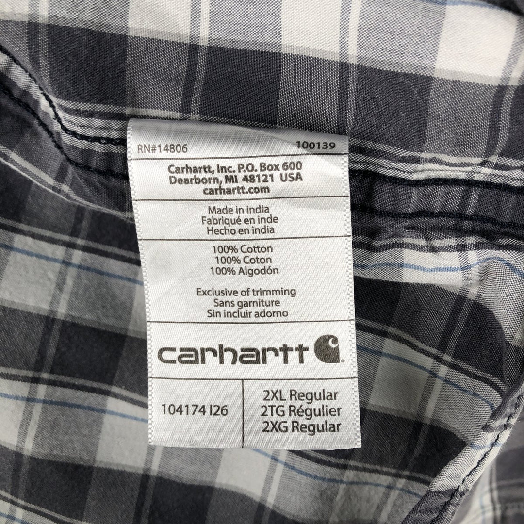 Carhartt Relaxed Fit Short-Sleeve Button-Down Work Check Shirt, Men's Size XXL (approx.) cotton gray type Vintage Second Hand