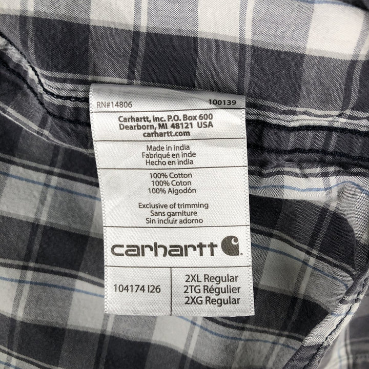 Carhartt Relaxed Fit Short-Sleeve Button-Down Work Check Shirt, Men's Size XXL (approx.) cotton gray type Vintage Second Hand