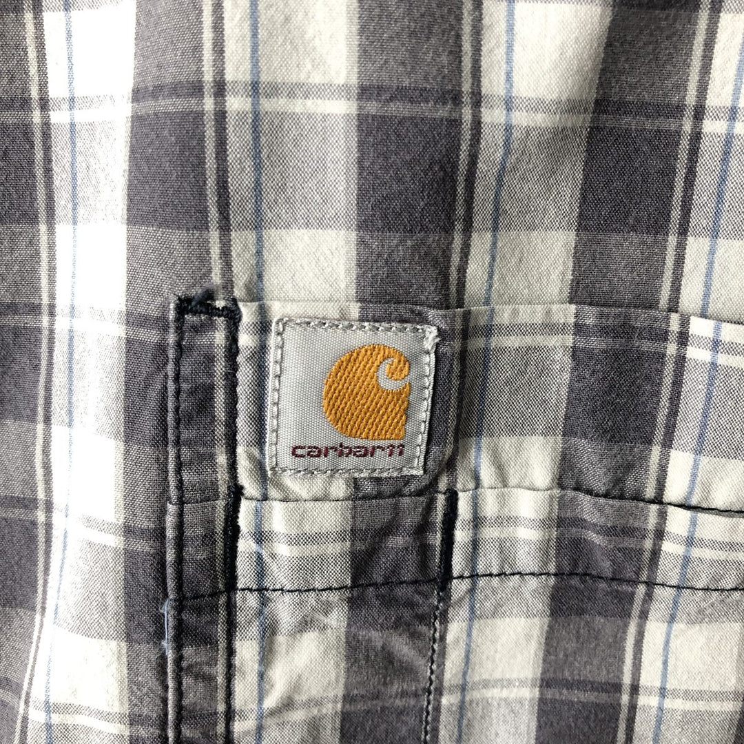Carhartt Relaxed Fit Short-Sleeve Button-Down Work Check Shirt, Men's Size XXL (approx.) cotton gray type Vintage Second Hand