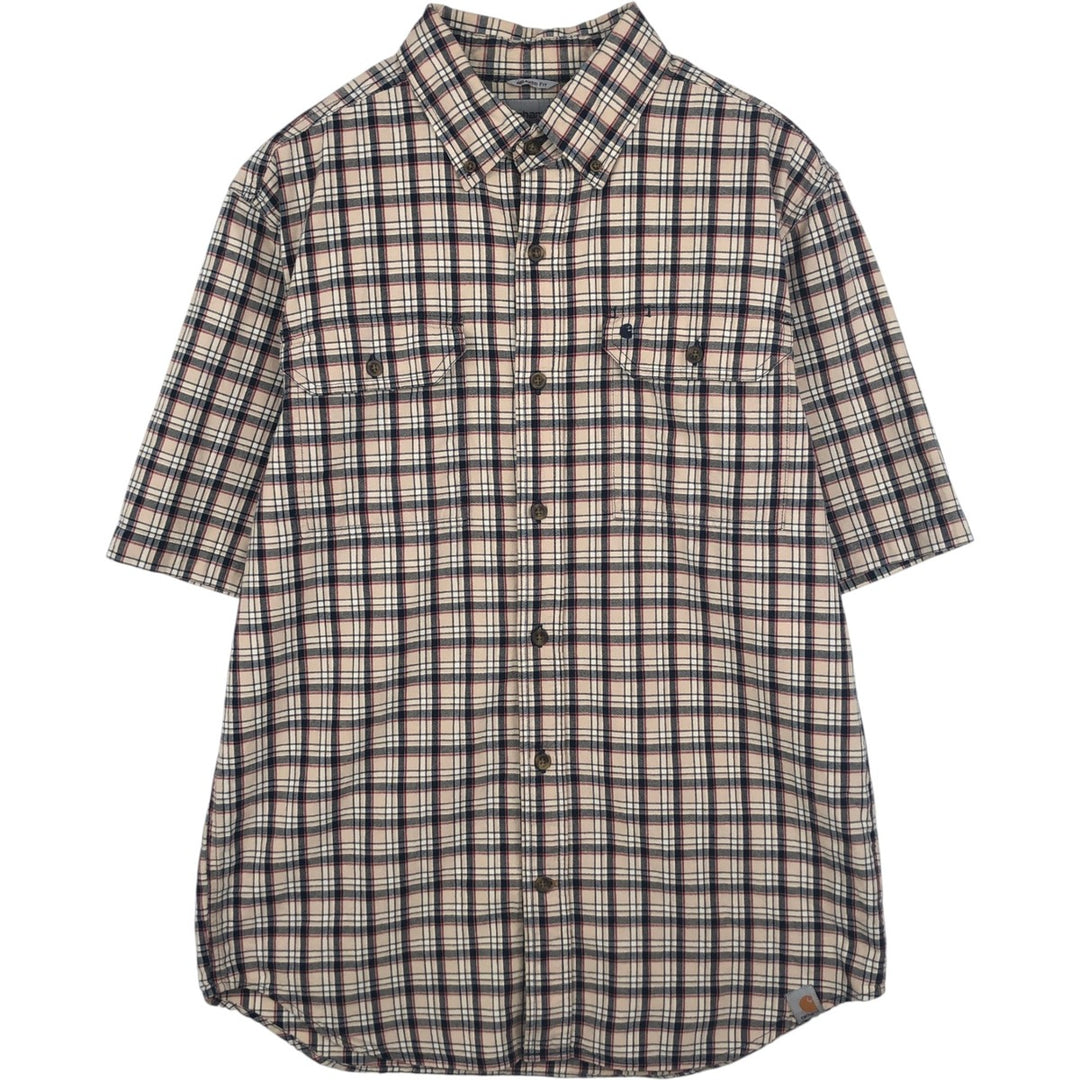 Carhartt Relaxed Fit Check Pattern Button-down Short Sleeve Work Shirt, Men's Medium cotton Beige type Vintage Second Hand
