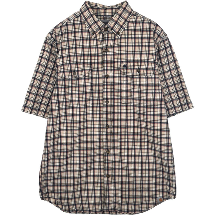 Carhartt Relaxed Fit Check Pattern Button-down Short Sleeve Work Shirt, Men's Medium cotton Beige type Vintage Second Hand