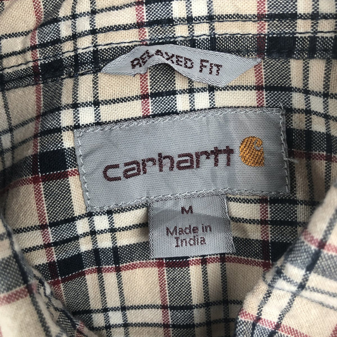 Carhartt Relaxed Fit Check Pattern Button-down Short Sleeve Work Shirt, Men's Medium cotton Beige type Vintage Second Hand